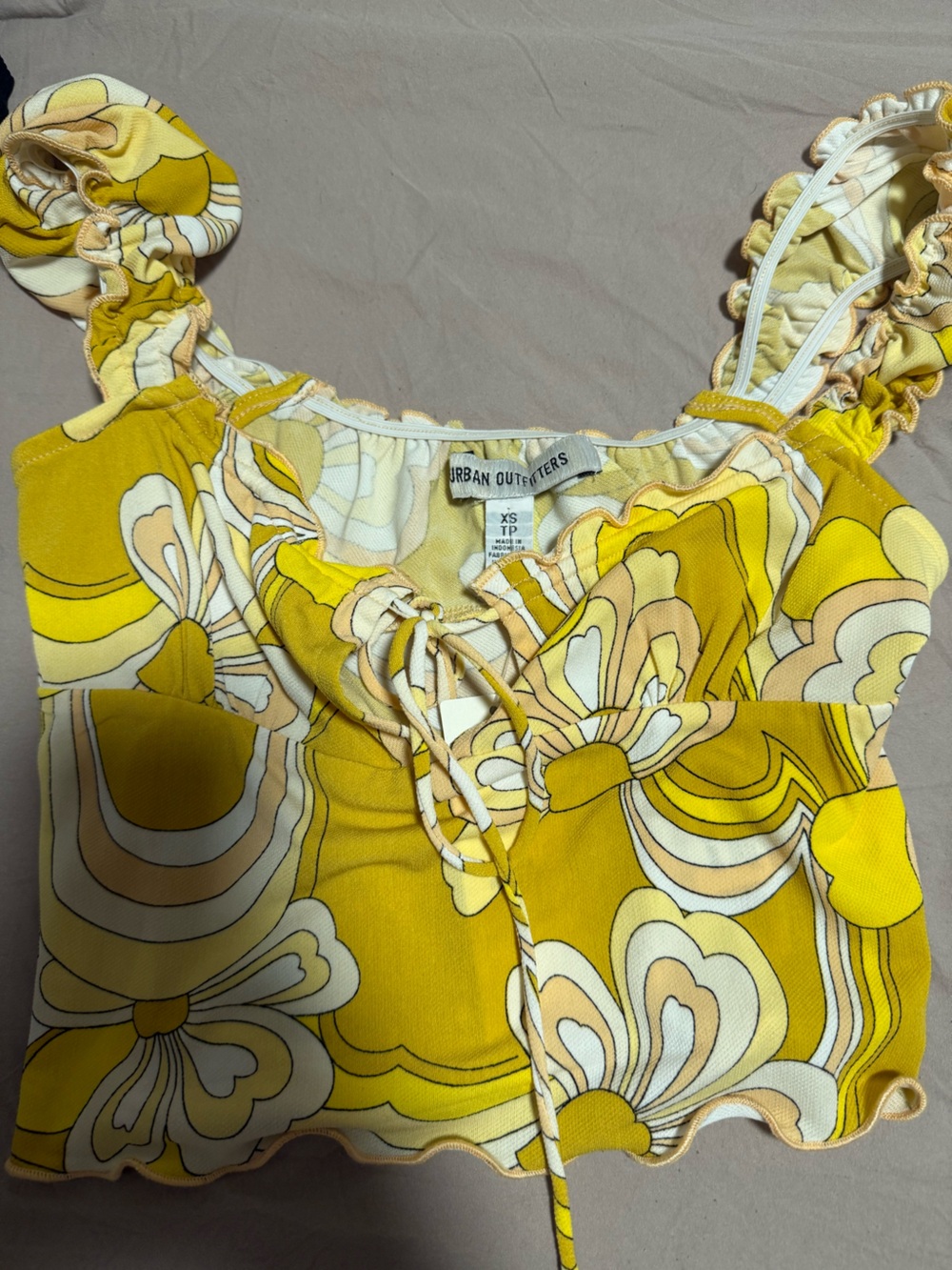 Urban Outfitters Yellow Floral Tie-Front Crop Top